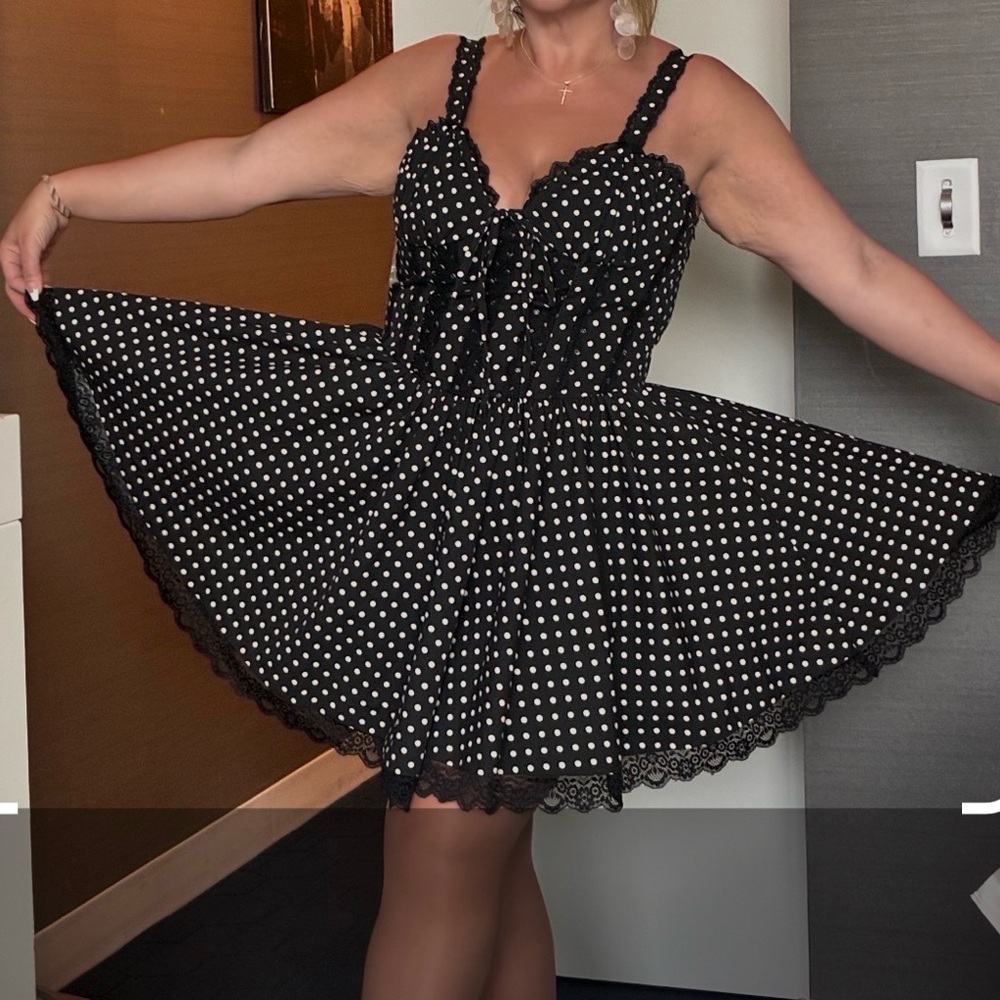 Justify Black with White Polka Dot Mini Dress